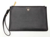 Salvatore Ferragamo Black Leather Zip Flat Pouch Wristlet Clutch Do0525lorde