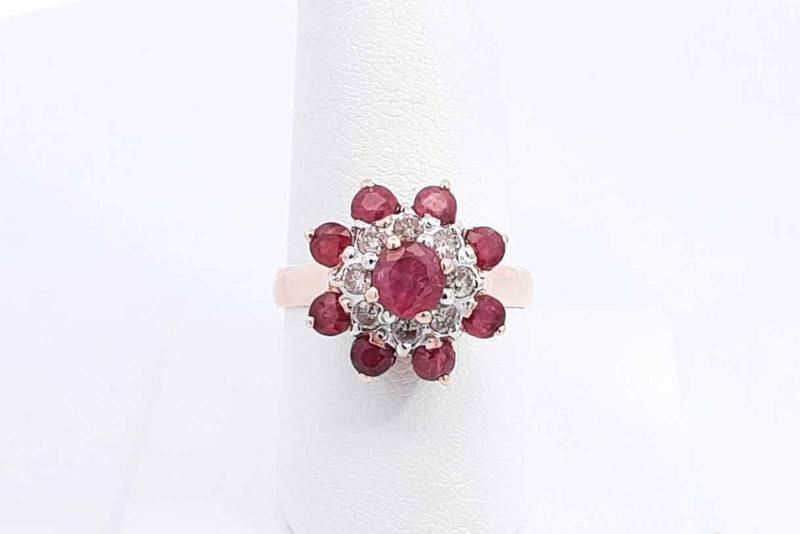 Red Gemstone & Diamond Ring In 10k Yellow Gold 5.2 Grams Size 8 Eb09oxzsa