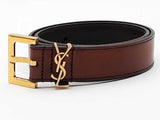 Saint Laurent Ysl Monogram Leather Belt Brown Size 24-28 Aa0726lrzsa
