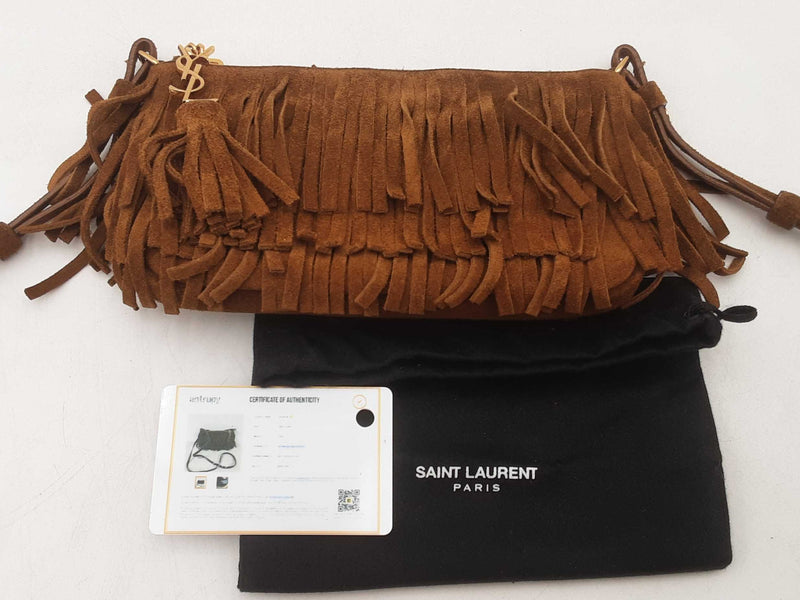 Yves Saint Laurent Suede Fringe Clutch Sd0625ocrsa