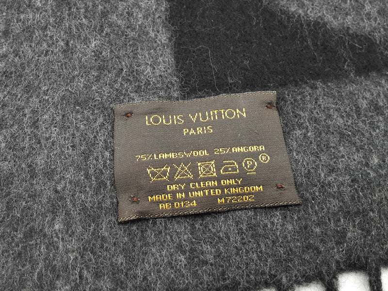 Louis Vuitton Black Gray Logo Wool Angora Scarf Do1025orxde