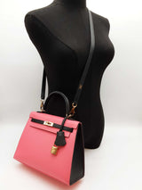 Hermes Kelly 25 Special Order Pink Black Epsom Gold Handbag Do0625lpxzxde