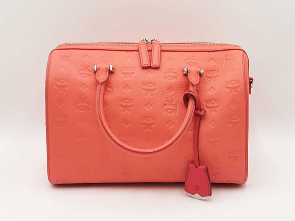 Mcm Ottomar Essential Boston Bag In Embossed Hot Coral Leather Fw0825lexdu