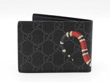 Gucci Kingsnake Print Bifold Wallet In Black & Grey Gg Supreme Coated Canvas Fw0726ezdu