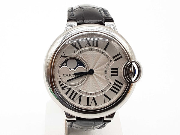 Cartier 37 4034 Ballon Bleu Moonphase Black Leather Steel Watch Do0725ooxzde