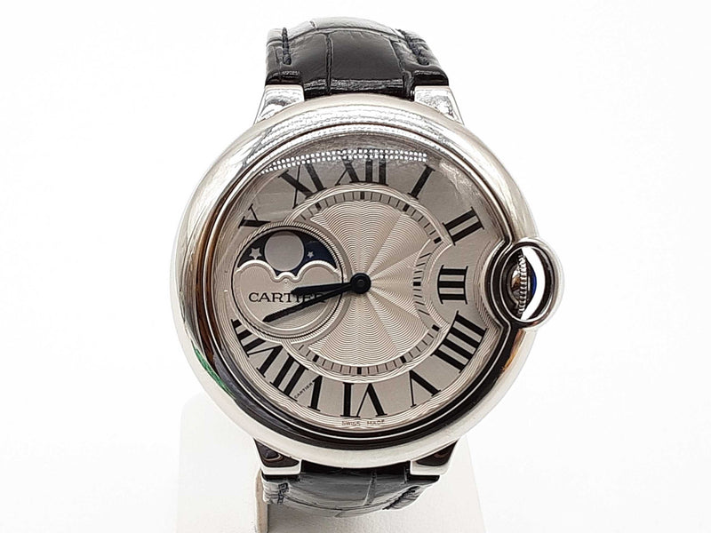 Cartier 37 4034 Ballon Bleu Moonphase Black Leather Steel Watch Do0725ooxzde