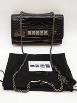 Valentino Garavani Shiny Black Alligator Vavavoom Rockstud Clutch Eb1225loxzde