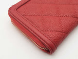 Chanel Red Quilted Caviar Leather Filigree Zip Around Wallet Eb0126pxzde