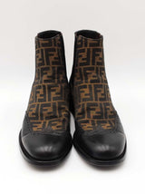 Fendi Stivaleto Boots In Black Leather & Ff Zucca Monogram Canvas Size 10 Fw0726crdu