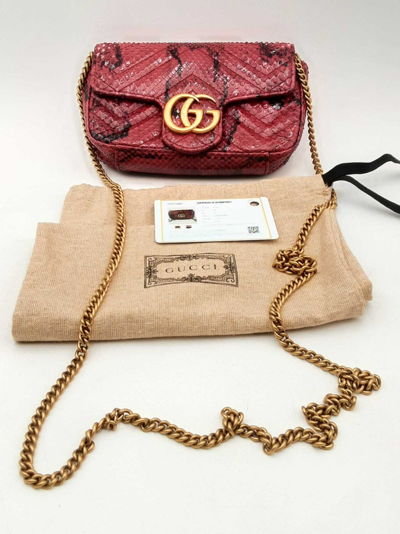 Gucci Mini Marmont Gg Red Snakeskin Leather Shoulder Bag Eb0225rxzsa