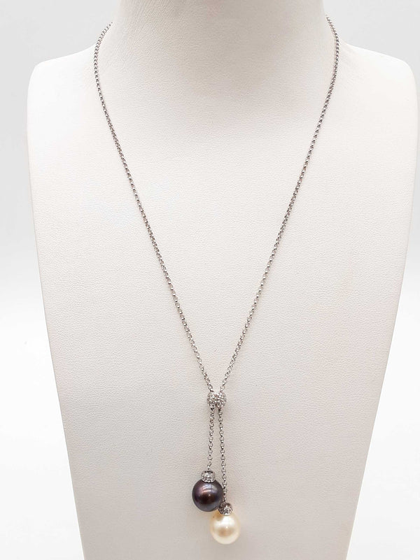 White Black Pearls 14k White Gold 6.7g Chain Necklace 16 In Do0725oxzde
