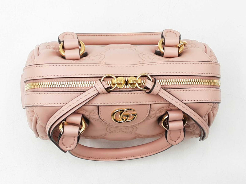 Gucci Mini Convertible Boston Bag In Pink Gg Matelassé Leather Fw1125ixzdu