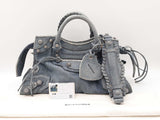 Balenciaga Crystal Neo Cagole City Bag In Distressed Blue Denim Fw0126lrxzdu