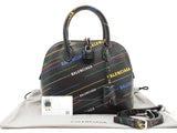 Balenciaga Small Ville Top Handle Bag In Logo Printed Black Leather Fw0925orxdu
