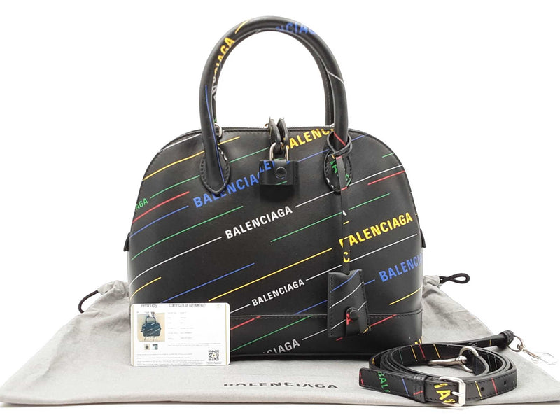 Balenciaga Small Ville Top Handle Bag In Logo Printed Black Leather Fw0925orxdu