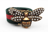 Gucci Web Canvas Belt With Queen Maragret Bee Buckle Size 95/38 Eb0526ixsa
