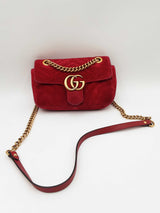 Gucci Hibiscus Red Velvet Marmont Matelasse Crossbody Eb0726oxzdu