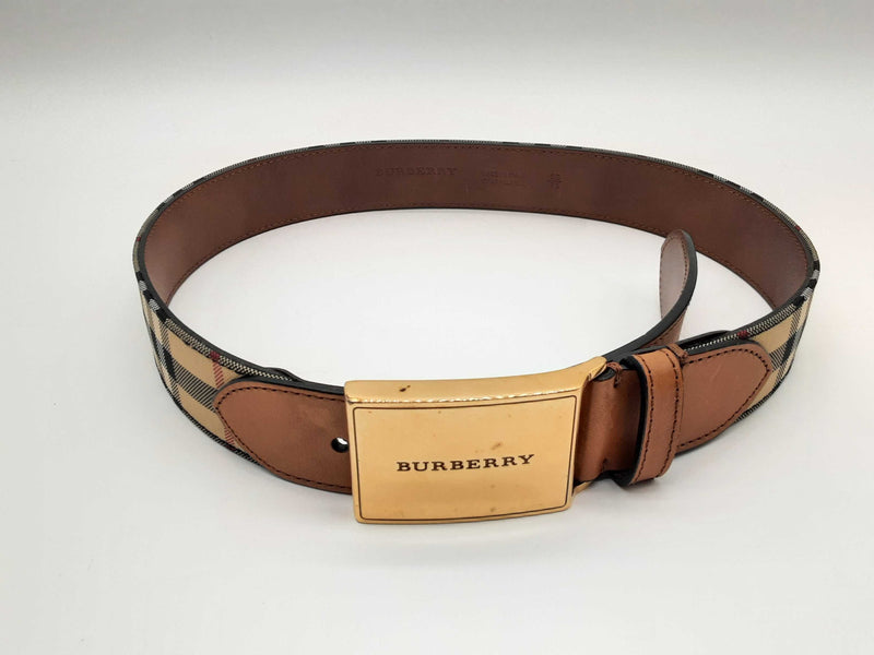 Burberry Horseferry Signature Check Canvas Leather Belt Size 75/30 Do0724rxde