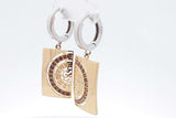 18k Two Tone Gold Dangle Hoop Earrings With Gemstones 8.3 Grams Eb0526iwxsa