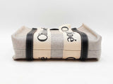 Chloe Woody Small Tote Bag In Beige Eco Linen & Navy Blue Leather Fw1125oordu
