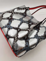 Christian Louboutin Cabarock Snake Embossed Silver Metallic Tote Bag Eb0326exzde