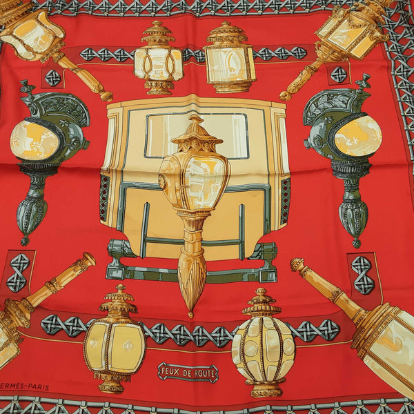 Hermes Feux De Route Carriage Lantern Red Silk Scarf Do0326orxde
