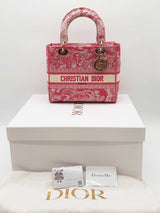 Christian Dior Lady D-lite Pink & White Embroidered Top Handle Bag Eb1225oxxzde