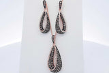 Effy Espresso & White Diamond Pendant & Earrings 14k Rose Gold 7.1g Eb0326cxzdu