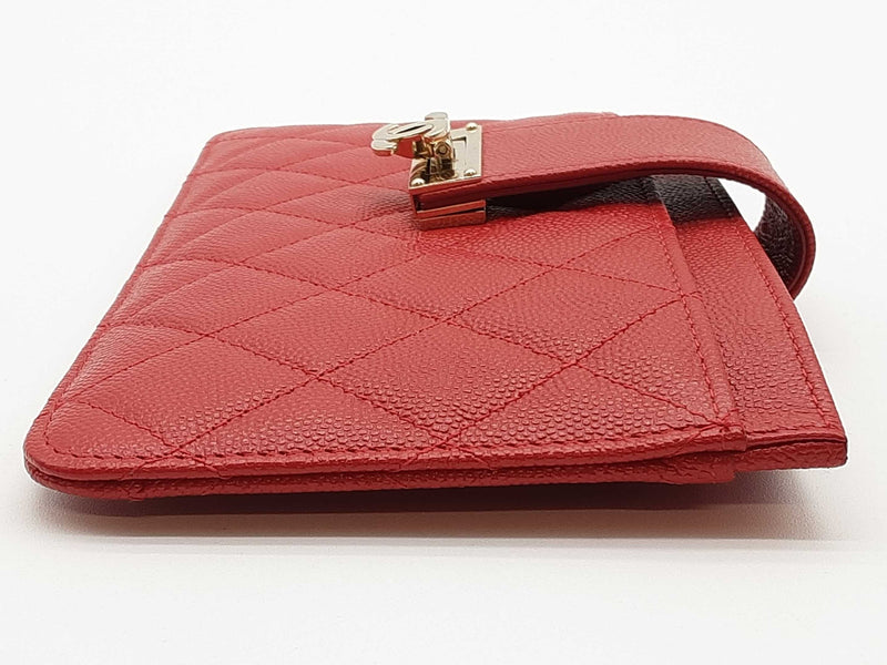 Chanel Red Quilted Cavier Leather Wallet Do0325erxde