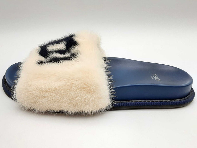 Fendi Logo Minky Blue Rubber Slides Size Eu 39 Do1124wxzde