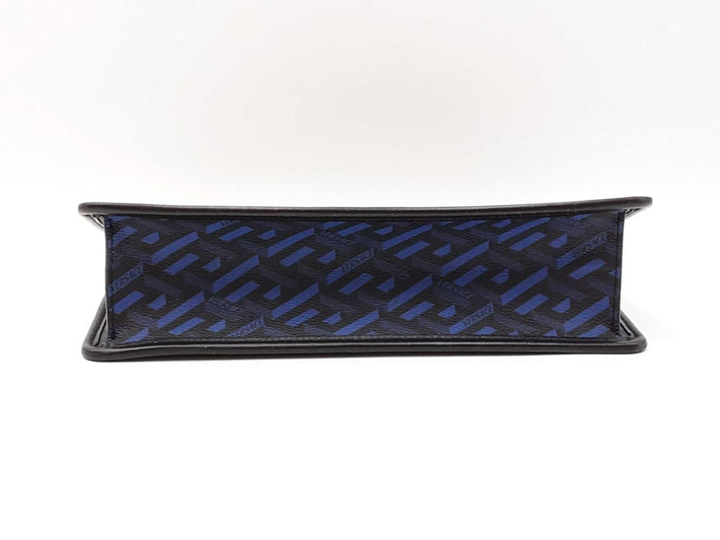 Versace La Greca Signature Coated Canvas Black & Blue Crossbody Bag Fw0725ozxdu