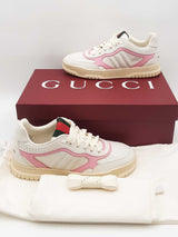 Gucci Re-web White & Pink Leather Sneakers Size 38 Eb1225oxzsa