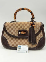 Gucci Gg Monogram Canvas Bamboo Top Handle Bag Eb0225exzsa