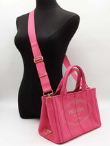Prada Small Canapa Logo Print Tote Bag In Peony Pink Cotton Canvas Fw0626orzdu