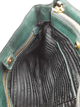 Prada Vitello Teal Leather Tote Bag Eb0526iixde