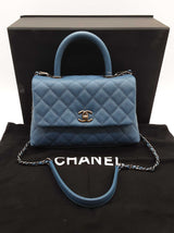 Chanel Coco Quilted Blue Caviar Leather Top Handle Crossbody Bag Do0325wwxzde