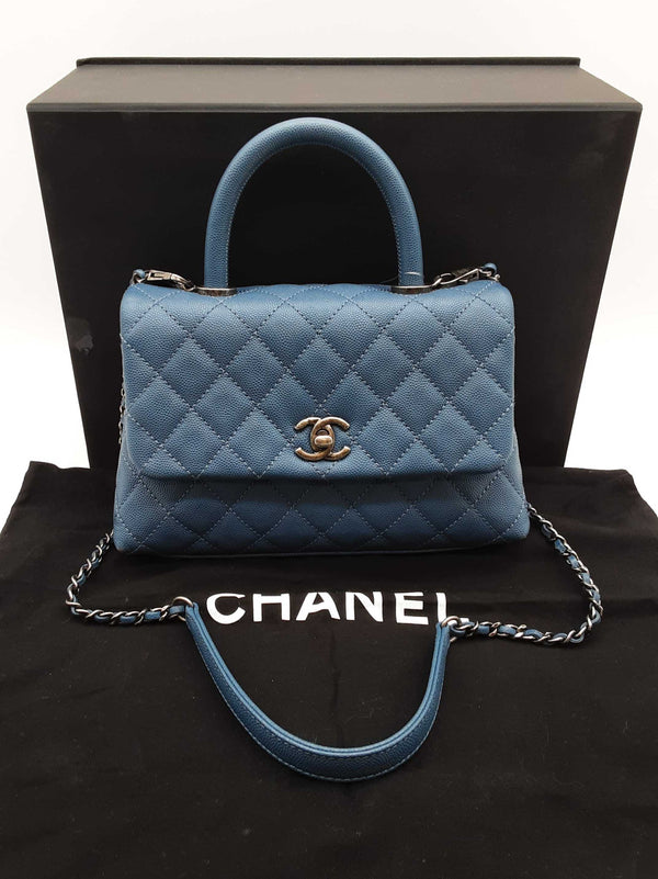 Chanel Coco Quilted Blue Caviar Leather Top Handle Crossbody Bag Do0325wwxzde