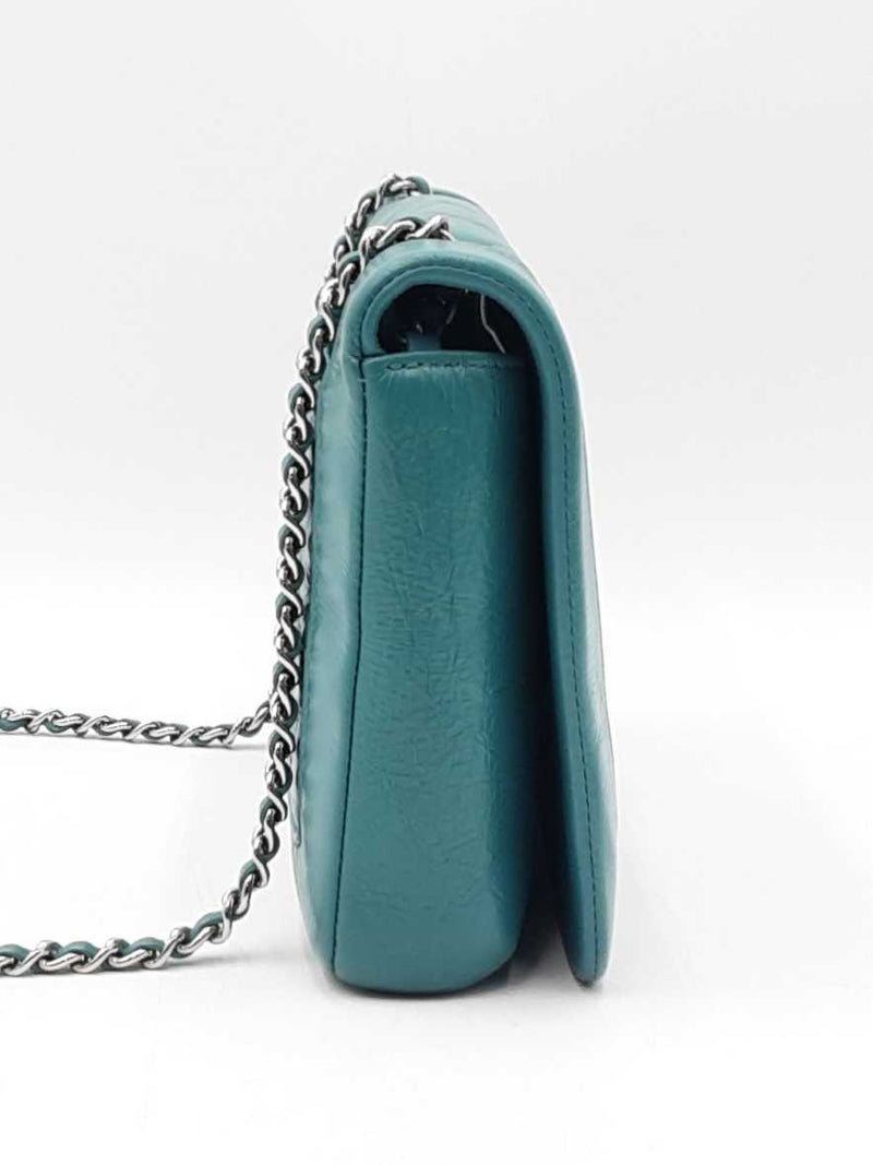Chanel Full Flap Crossbody Bag In Teal Quilted Crumpled Calfskin Fw0925ozxzdu