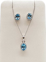 Blue Topaz 0.925 Sterling Silver 4.5g Necklace Stud Earrings Ensemble Do0925lide
