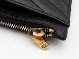 Saint Laurent Chevron Quilted Black Leather Cassandre Zip Wallet Eb0526lrxde