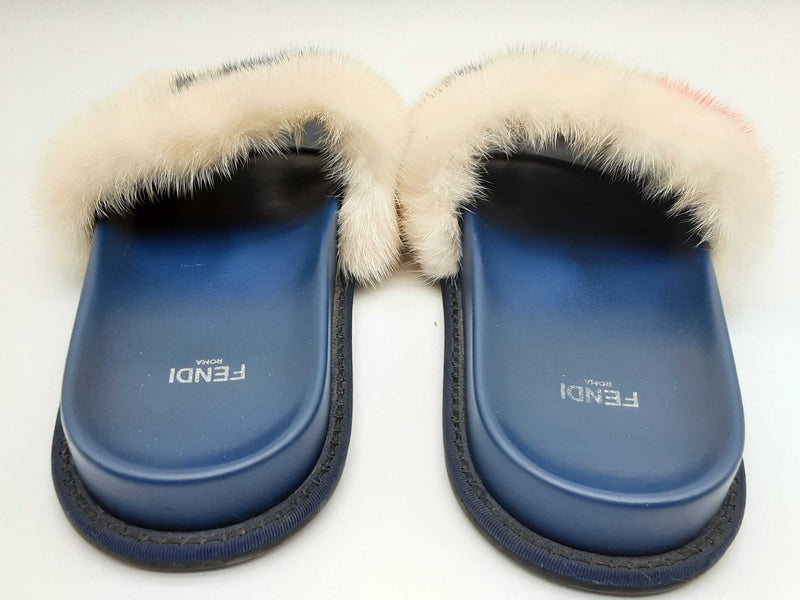 Fendi Logo Minky Blue Rubber Slides Size Eu 39 Do1124wxzde