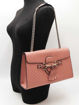 Gucci Emily Medium Chain Shoulder Bag In Pink Microguccissima Leather Fw0326przd