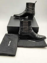 Saint Laurent Black Leather Lukas Stud Ankle Boots Size 36.5 Eb0624lxzsa