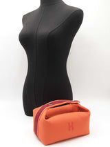 Hermes Bride-a-brac Travel Case In Orange & Burgundy Toile Canvas Fw0326wxzdu