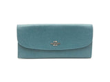 Coach Long Wallet In Glitter Teal Crossgrain Leather Fw0925lrdu