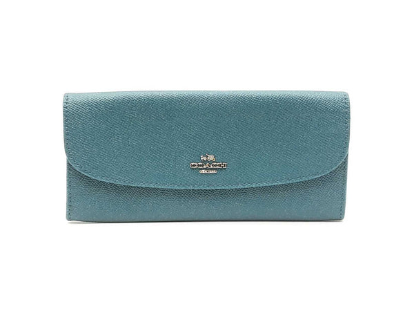 Coach Long Wallet In Glitter Teal Crossgrain Leather Fw0925lrdu