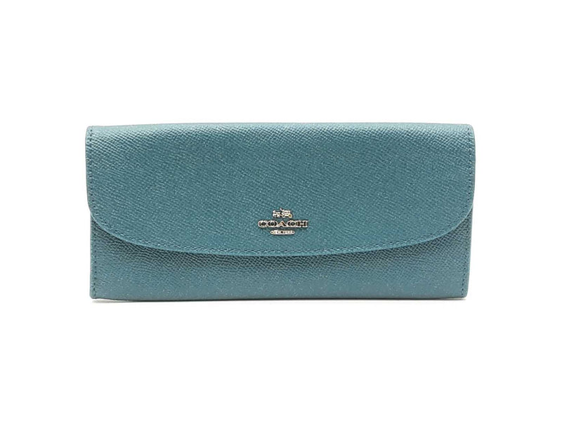Coach Long Wallet In Glitter Teal Crossgrain Leather Fw0925lrdu