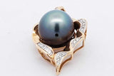18k Yellow Gold Diamond & Faux Tahitian Pearl Pendant 11.1 Grams Eb1225ixzsa