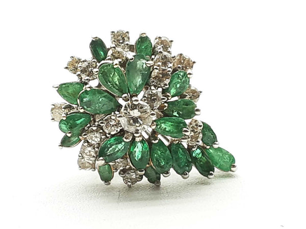 Emeralds Approx 2.0 Ctw Diamonds White Gold 10.1g Ring Size 7.25 Do1024ixzde