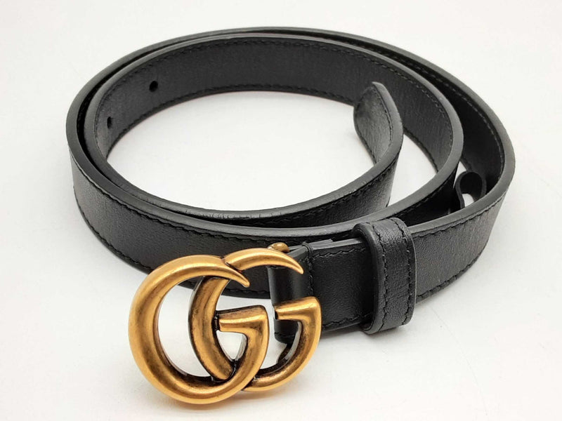 Gucci Gg Black Marmont Thin Leather Belt Size 65/26 Do1224crde